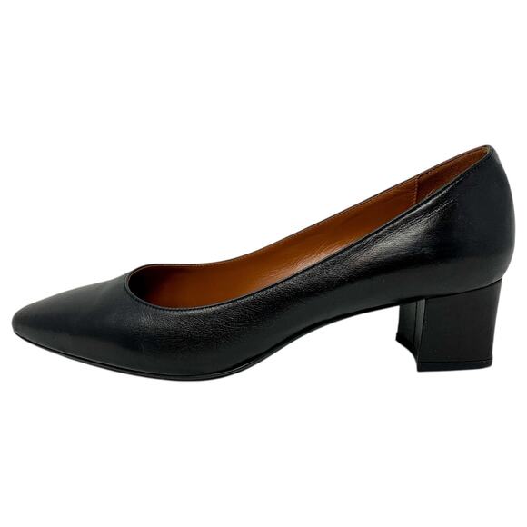 Aquatalia Pasha Black Leather Almond Toe Low Block Heels Weatherproof Pumps - Picture 3 of 9